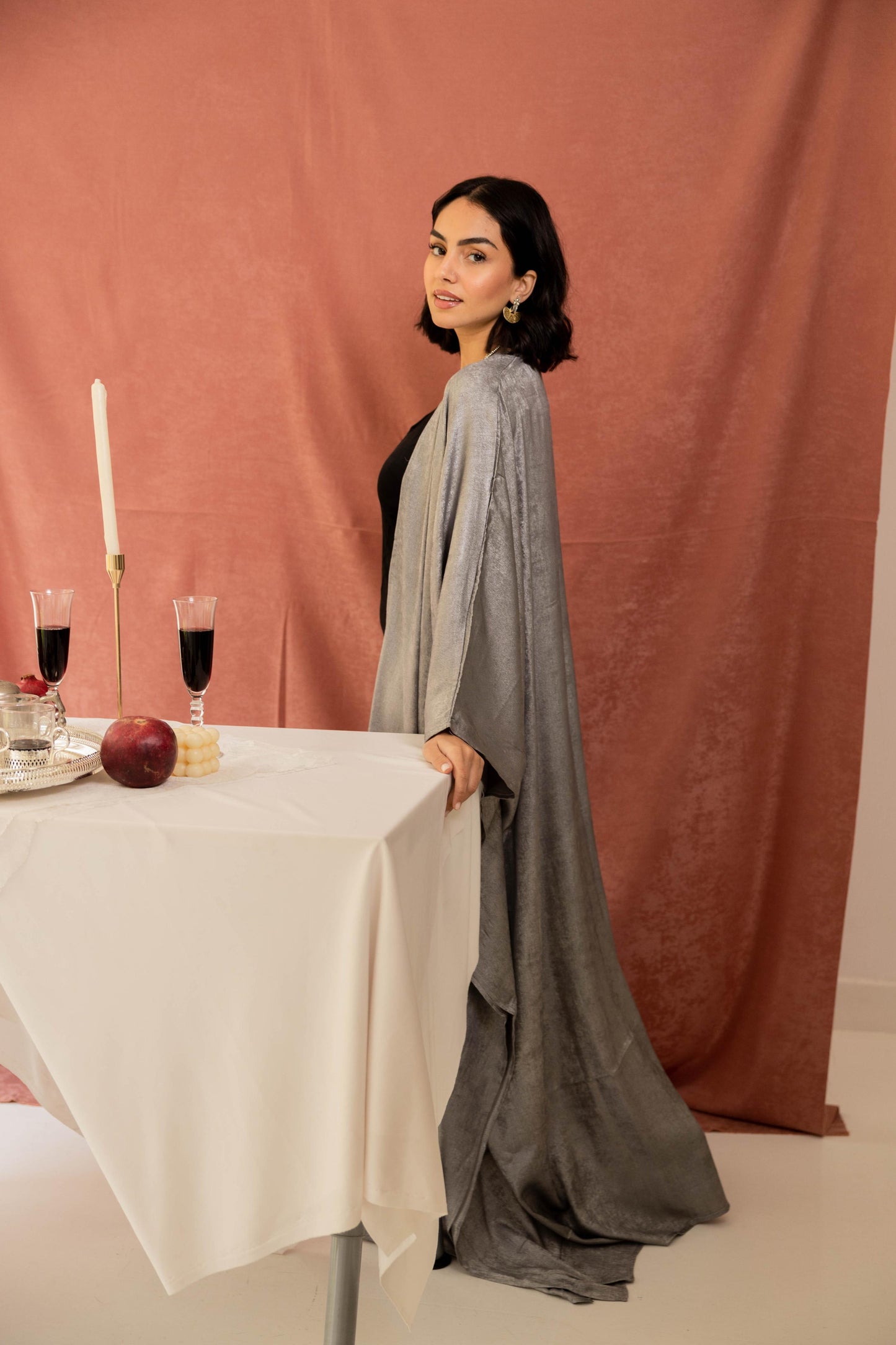 Layal “ ليال “ Shimmer Kimono in SILVER ( Pre Order )