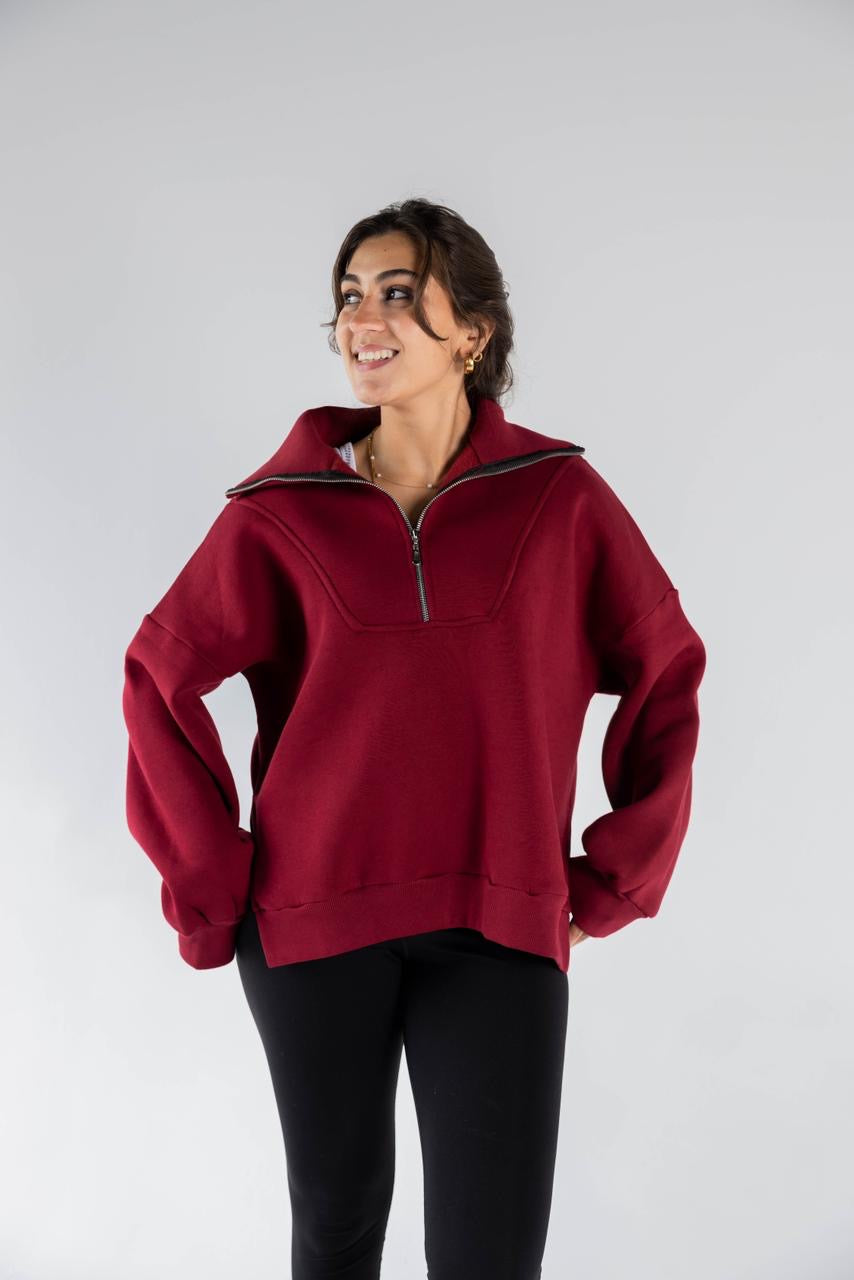 Daisy Quarter Zip Sweatshirt Burgundy