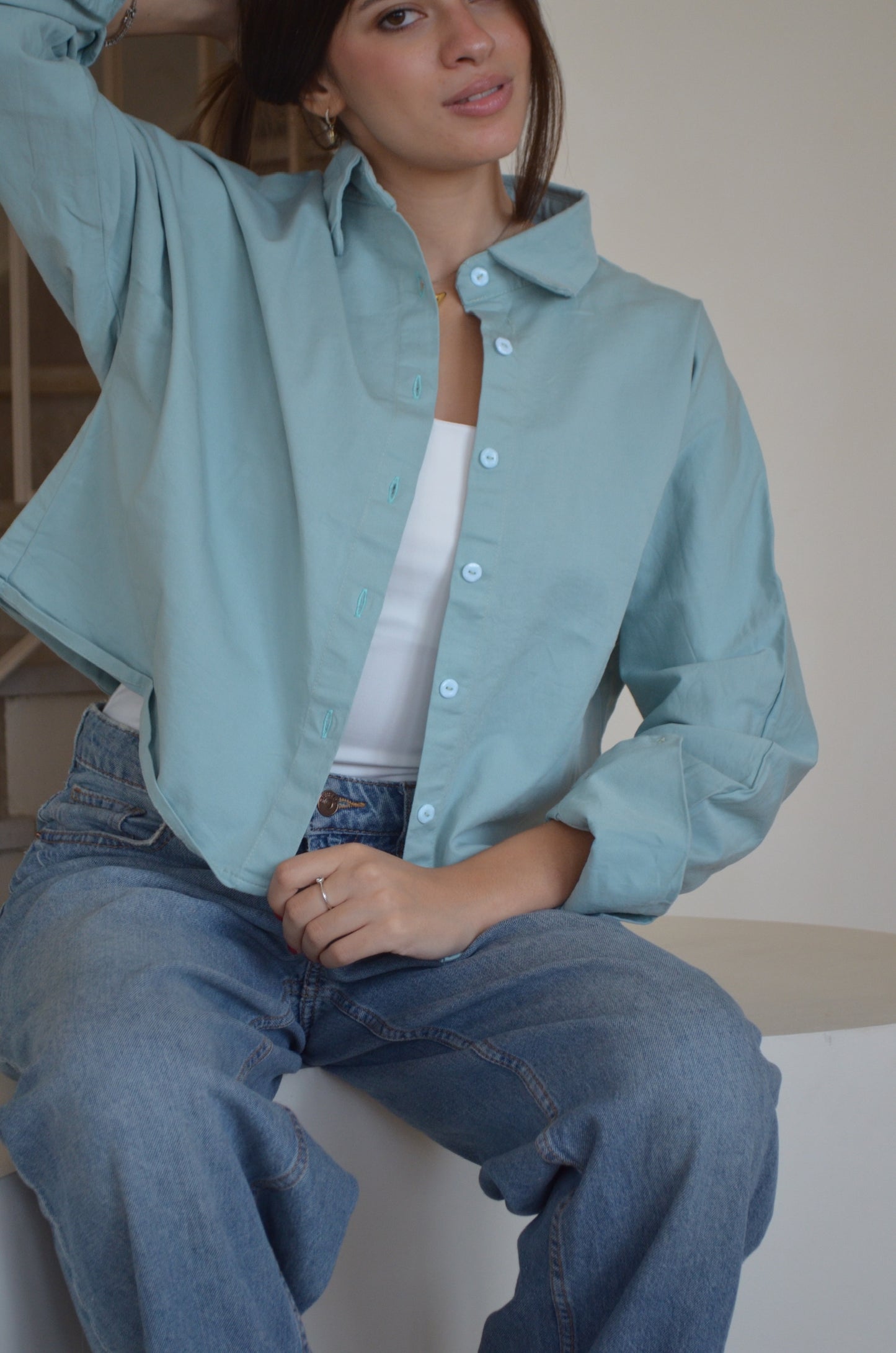 Dreamy Gabardine Cropped Shirt in MINT