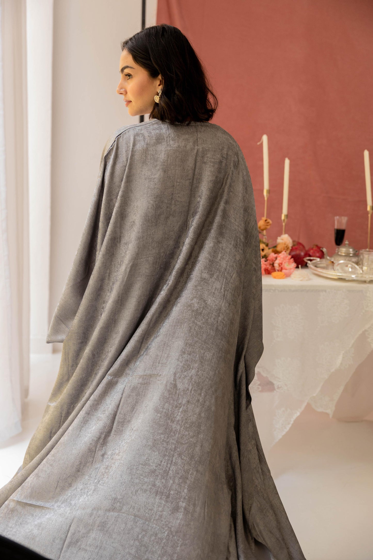 Layal “ ليال “ Shimmer Kimono in SILVER ( Pre Order )