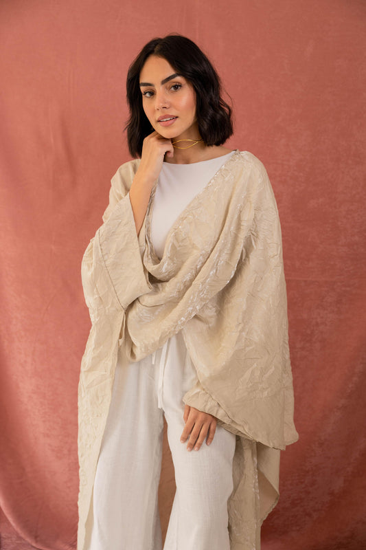 Yousr " يُسّر " Shwal Kaftan in CREAM