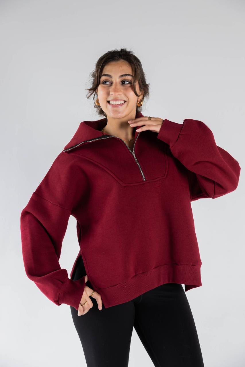 Daisy Quarter Zip Sweatshirt Burgundy