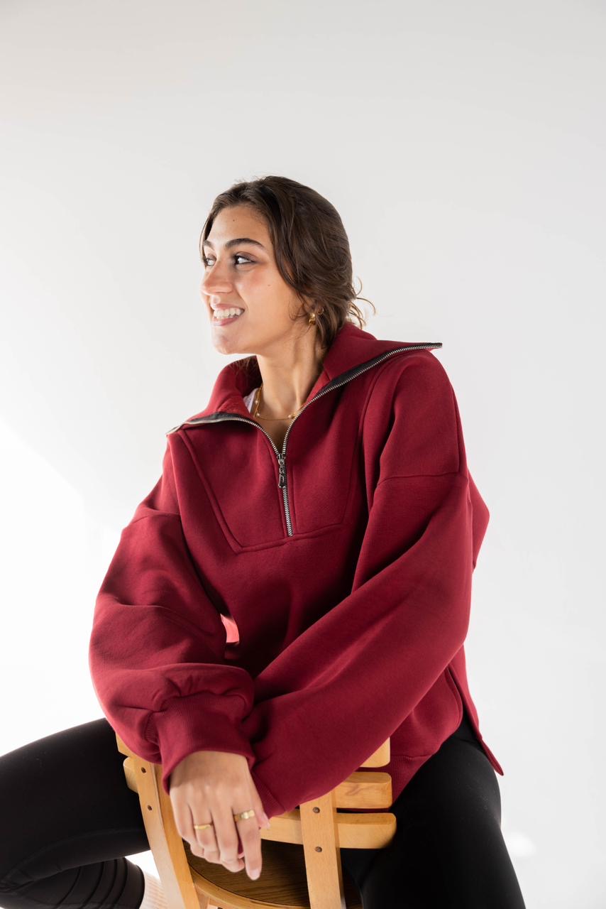 Daisy Quarter Zip Sweatshirt Burgundy